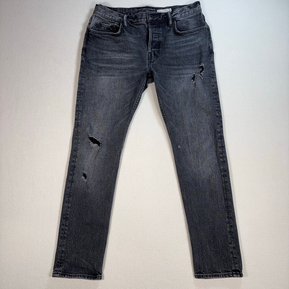AllSaints Rex Damaged Jeans Men's 32 (fits 33x29)‎ Gray Ripped Distressed Denim